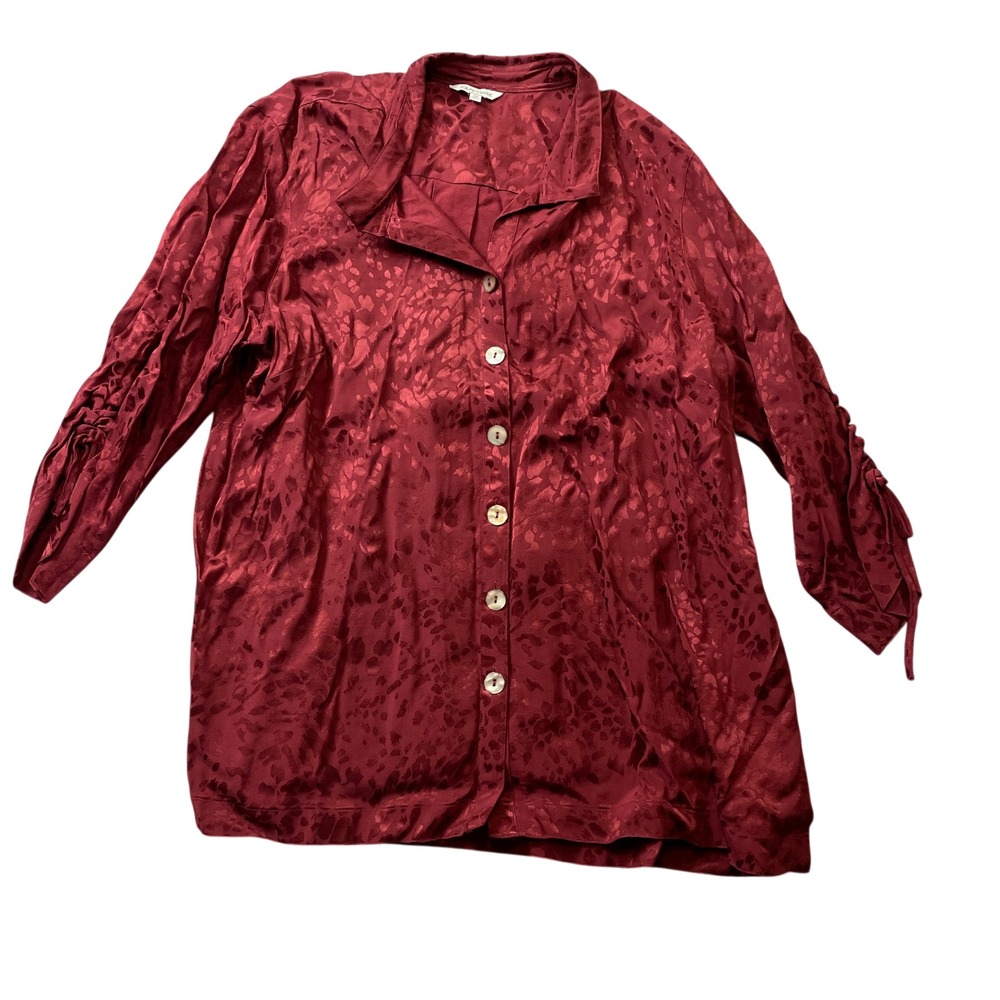 John Mark 2X Blouse Wire collar Shell Buttons Viscose 3/4 Sleeve Maroon